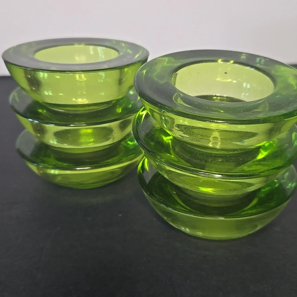 Crate & Barrel Glass Green Tealight Votive Candle Holders Set of 6
